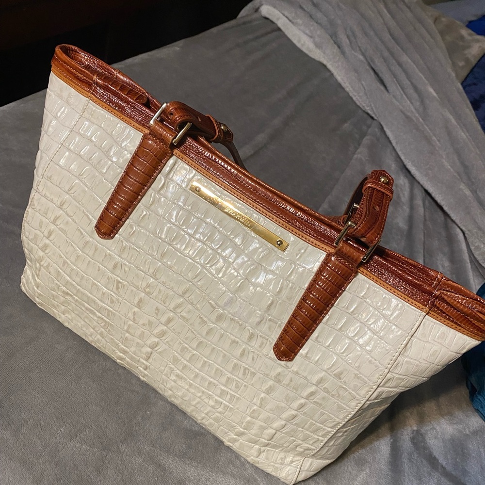 White & Brown Brahmin Purse
